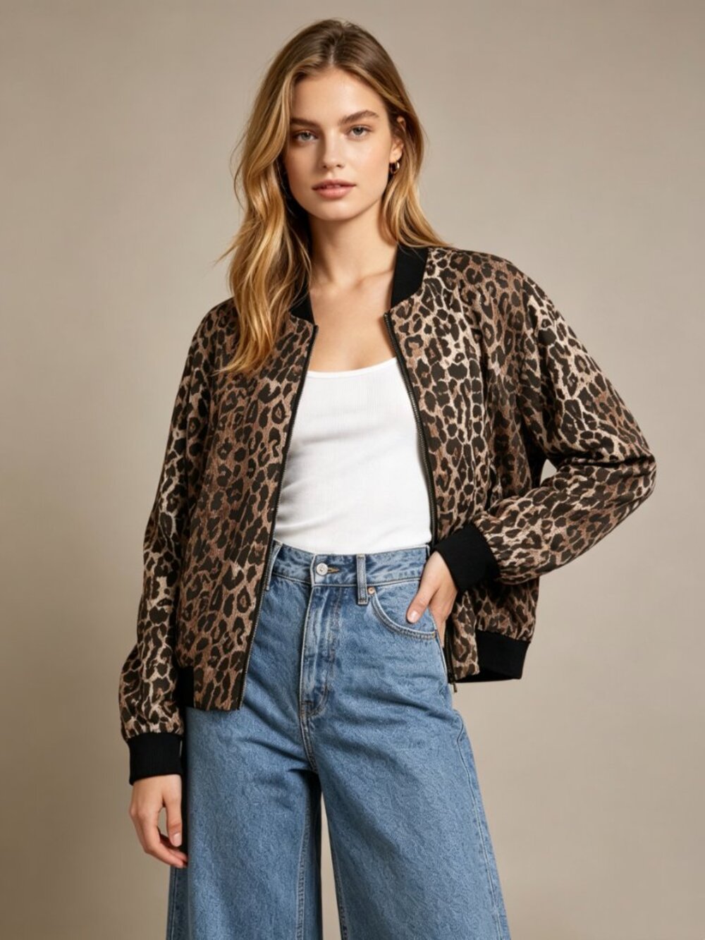 NWOT Johnny Was Silk Animal Print Brown Bomber Jacket Size S